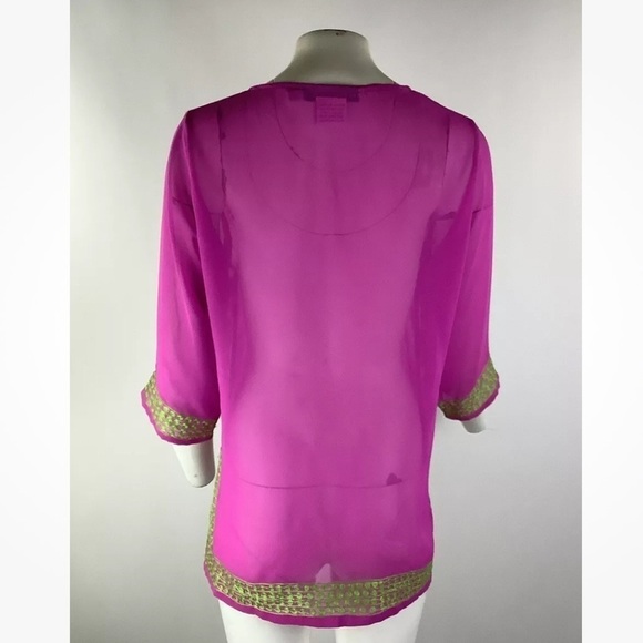 Gretchen Scott Sz S Sheer Embroidered Tunic Swim Cover Top Pink Polyester - Picture 4 of 6